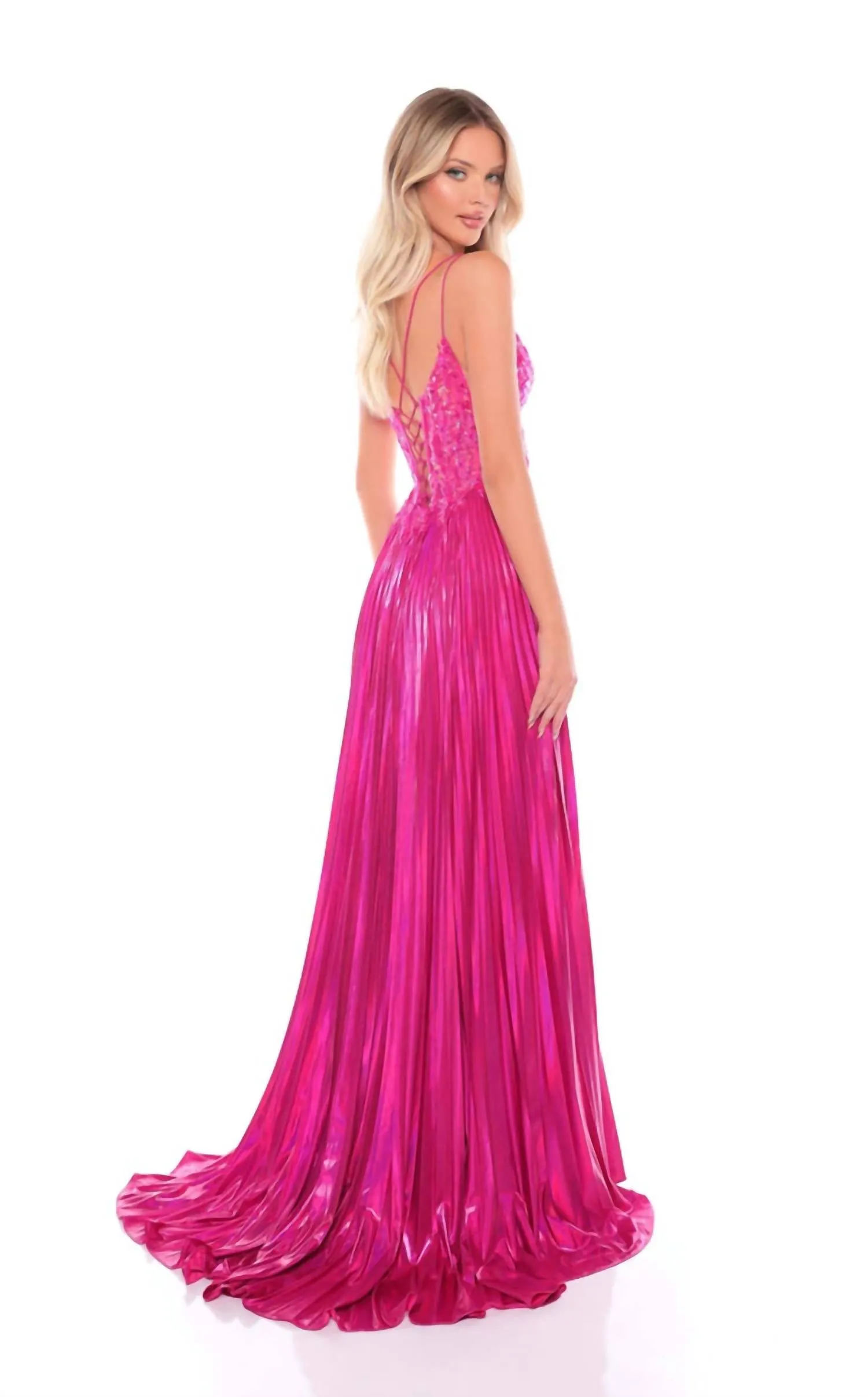 Amarra - Metallic Sequin Plunging Sweetheart Pleated Dress