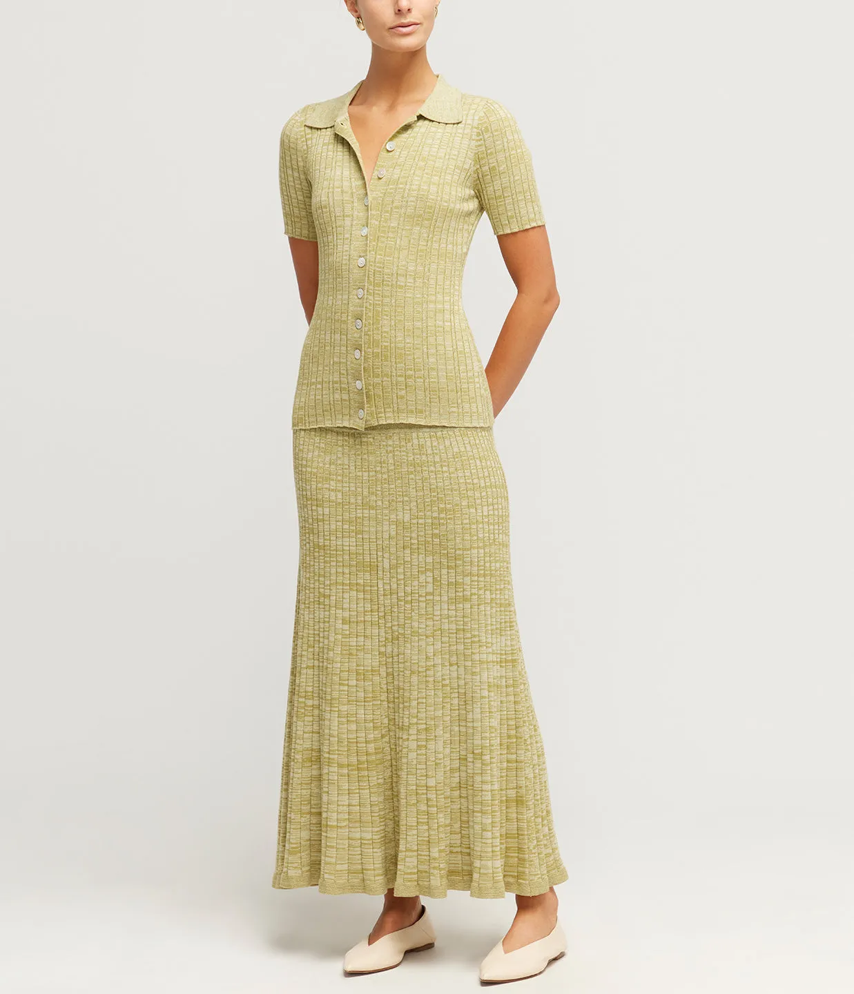 Amber Maxi Skirt in Pesto