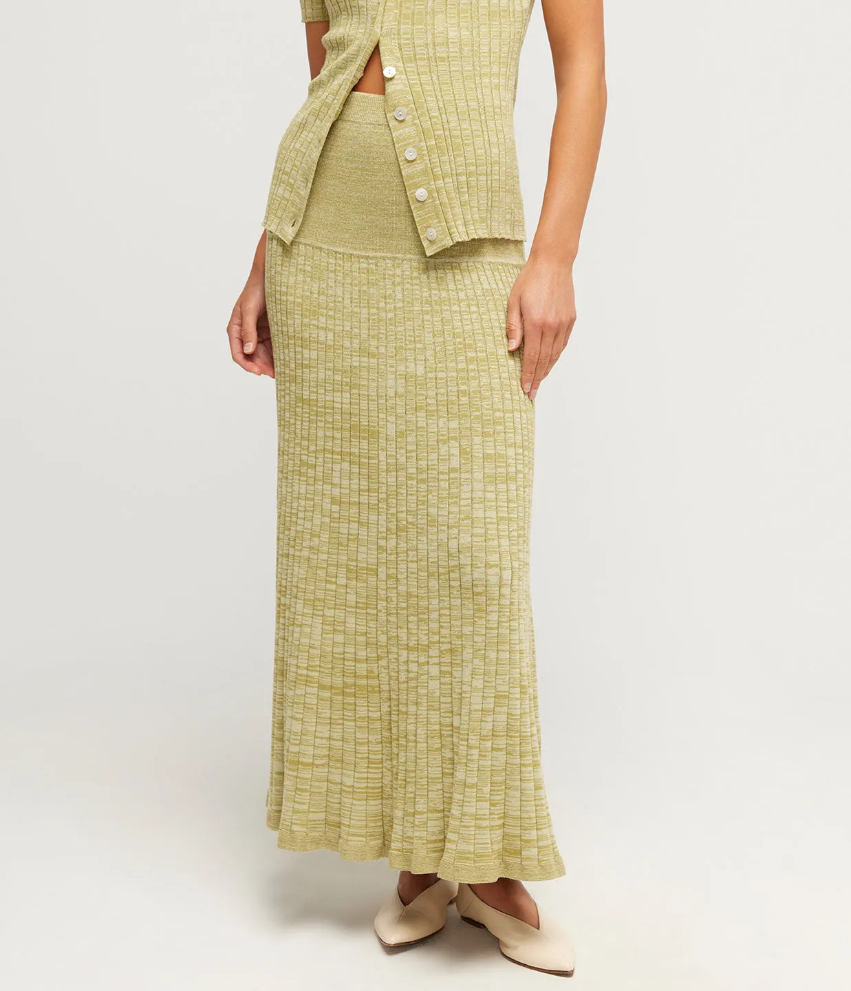 Amber Maxi Skirt in Pesto