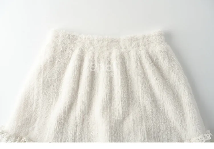 Beige High Waist Lace Accents Flounce Hem Midi Skirt