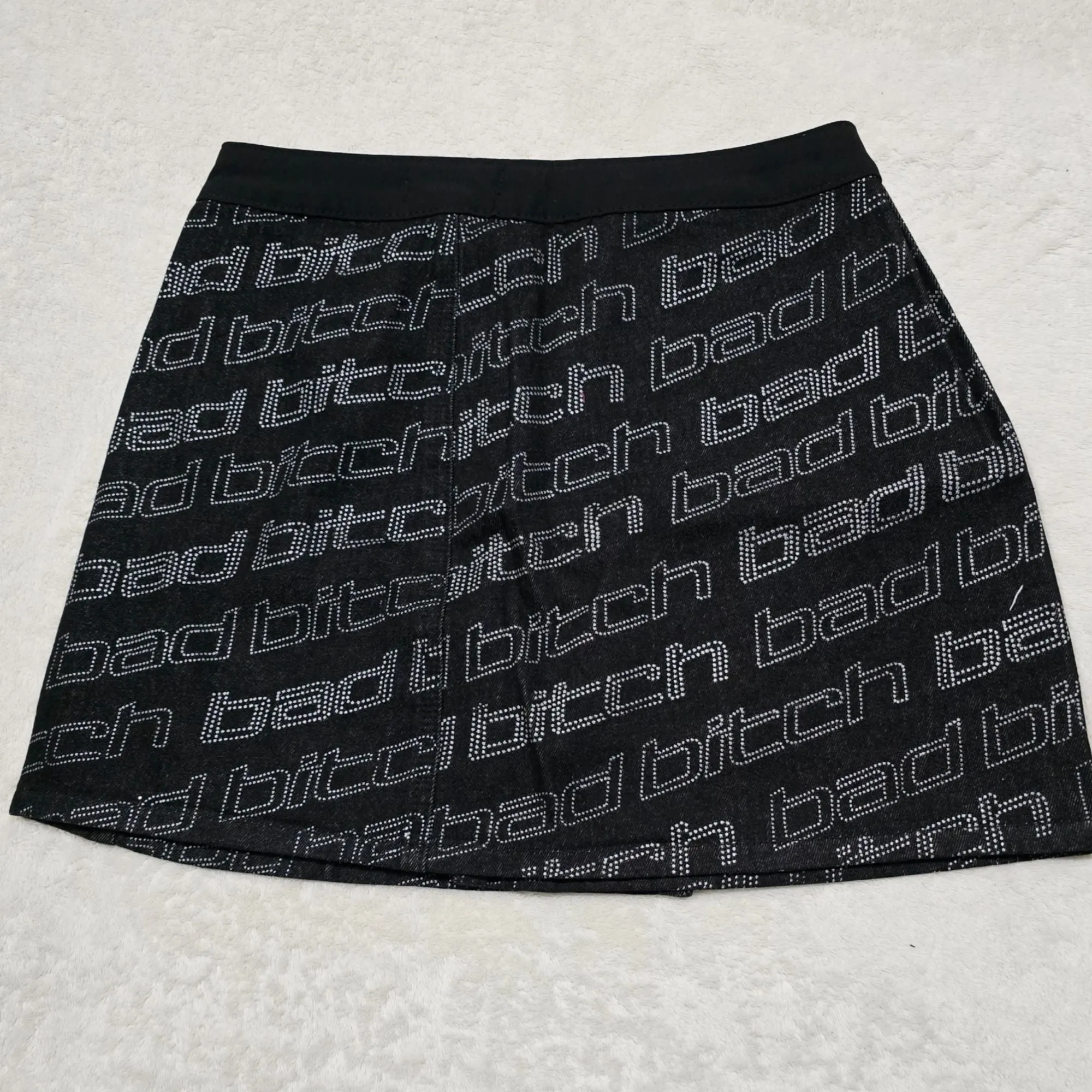 Black Denim Wrap Skirt With Attached Pocket Clip Belt Closure