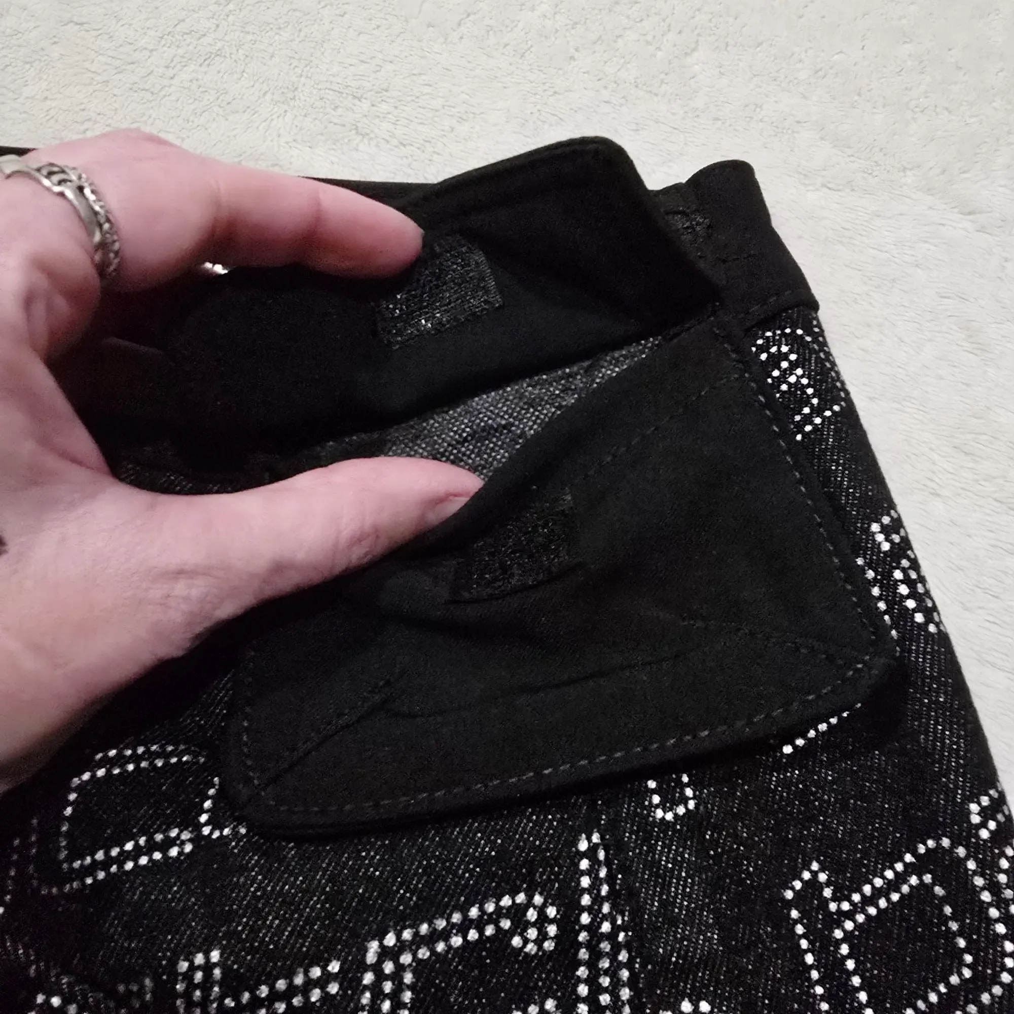 Black Denim Wrap Skirt With Attached Pocket Clip Belt Closure