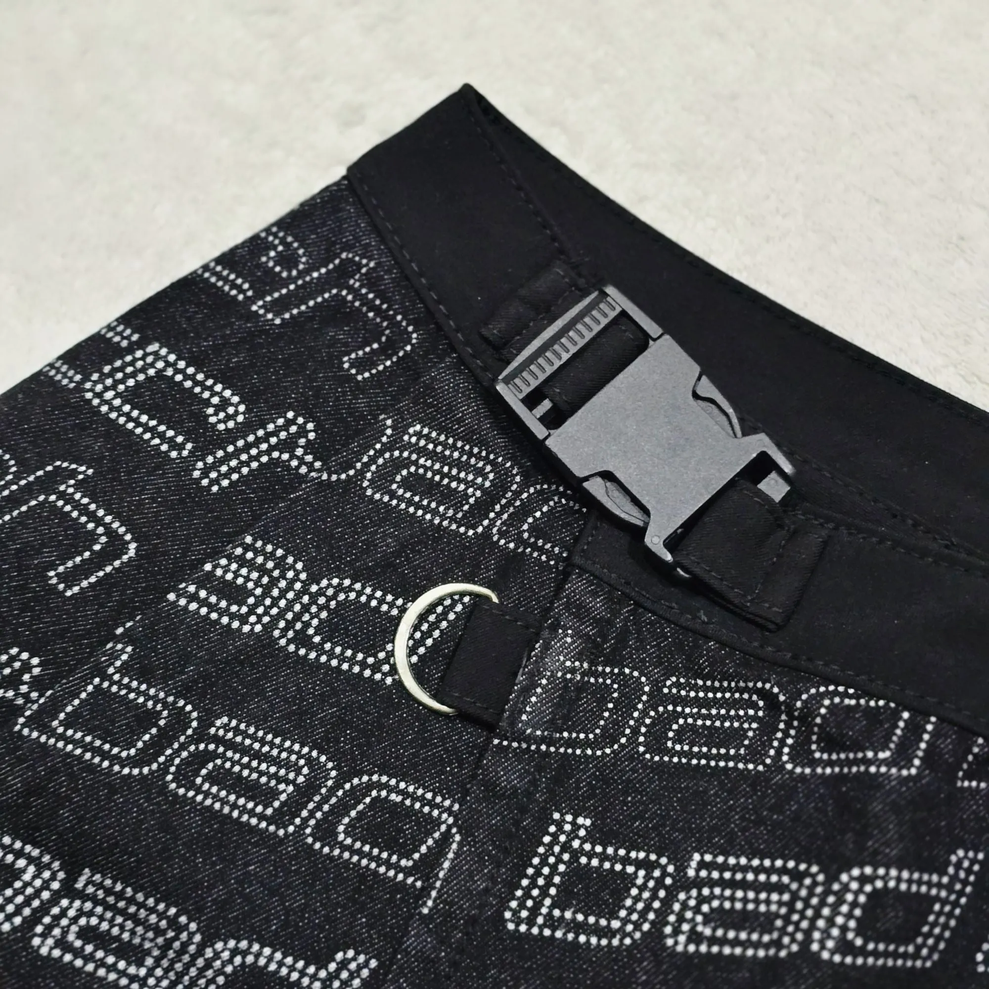 Black Denim Wrap Skirt With Attached Pocket Clip Belt Closure