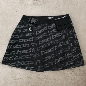 Black Denim Wrap Skirt With Attached Pocket Clip Belt Closure