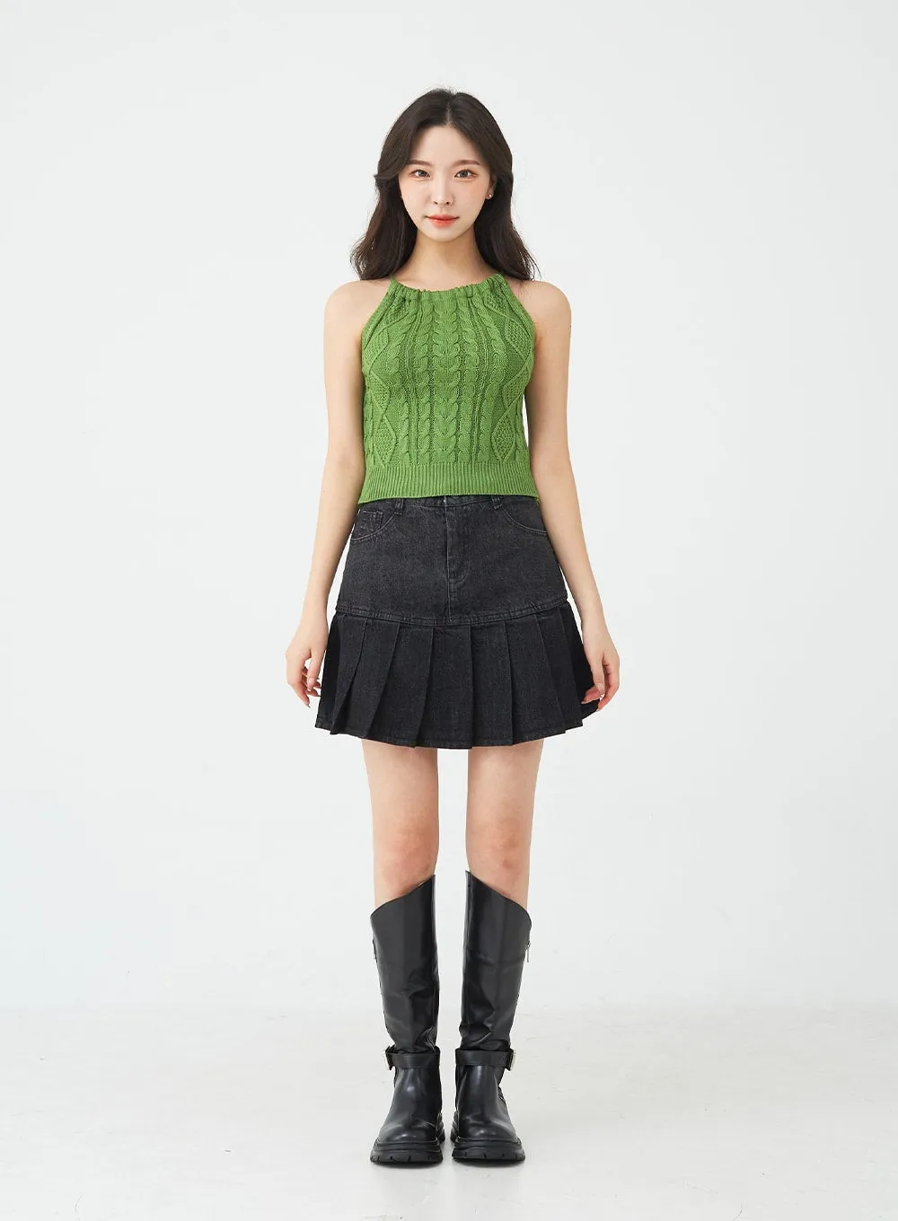 Cable Knitted Halterneck Sleeveless BG02