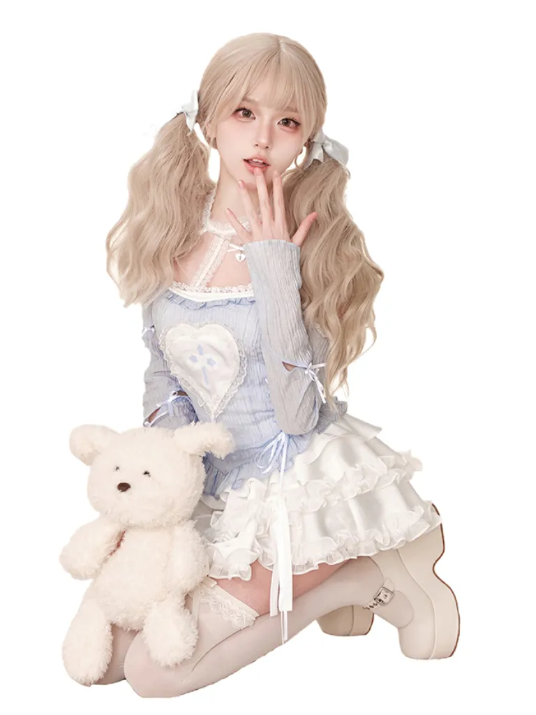 Camisole Blue Lace White Skirt White Top Cake