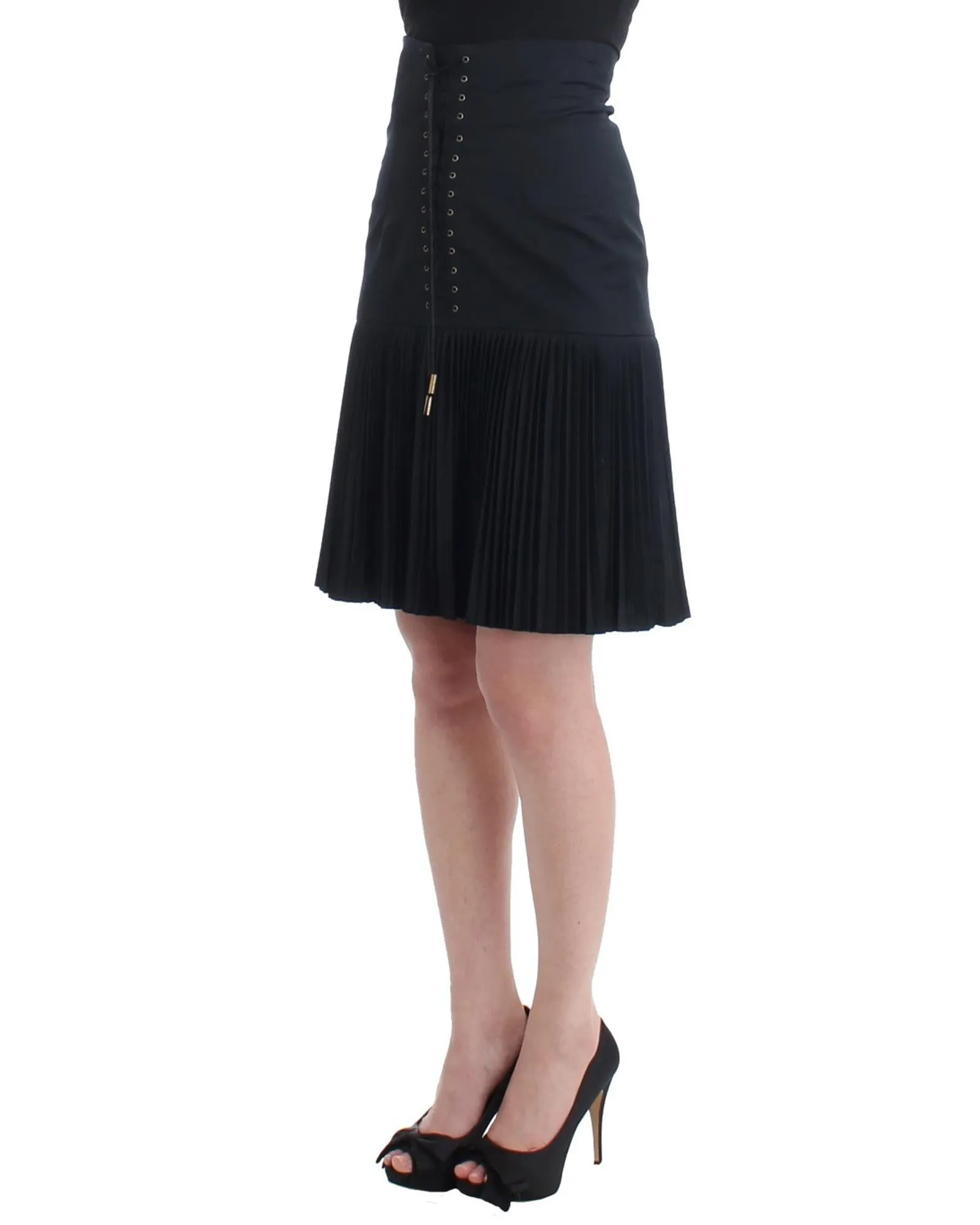 Cavalli Pleated Mini Skirt LaceUp High Waist