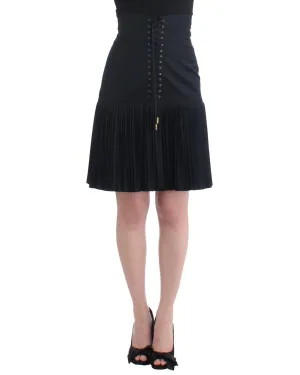 Cavalli Pleated Mini Skirt LaceUp High Waist