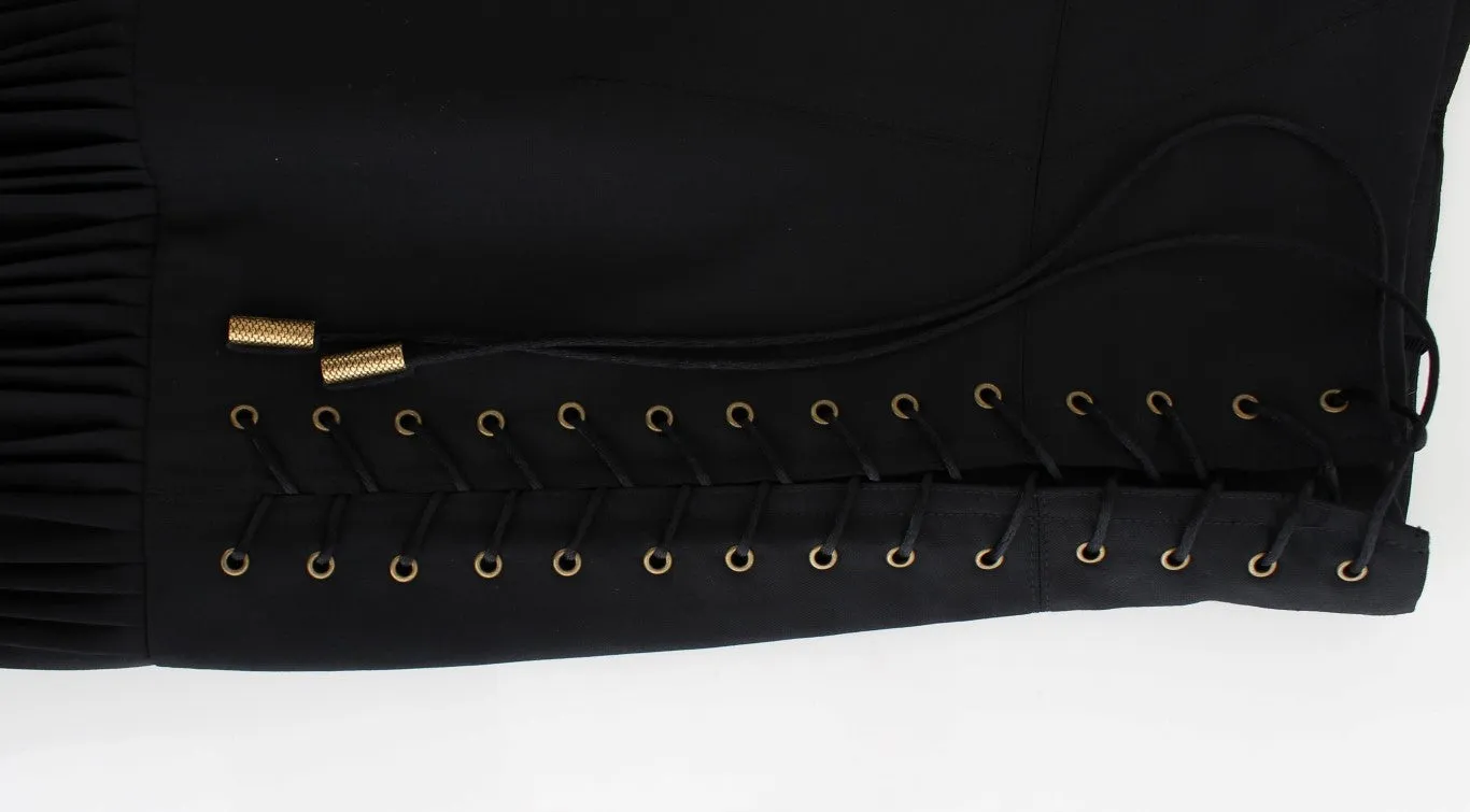 Cavalli Pleated Mini Skirt LaceUp High Waist