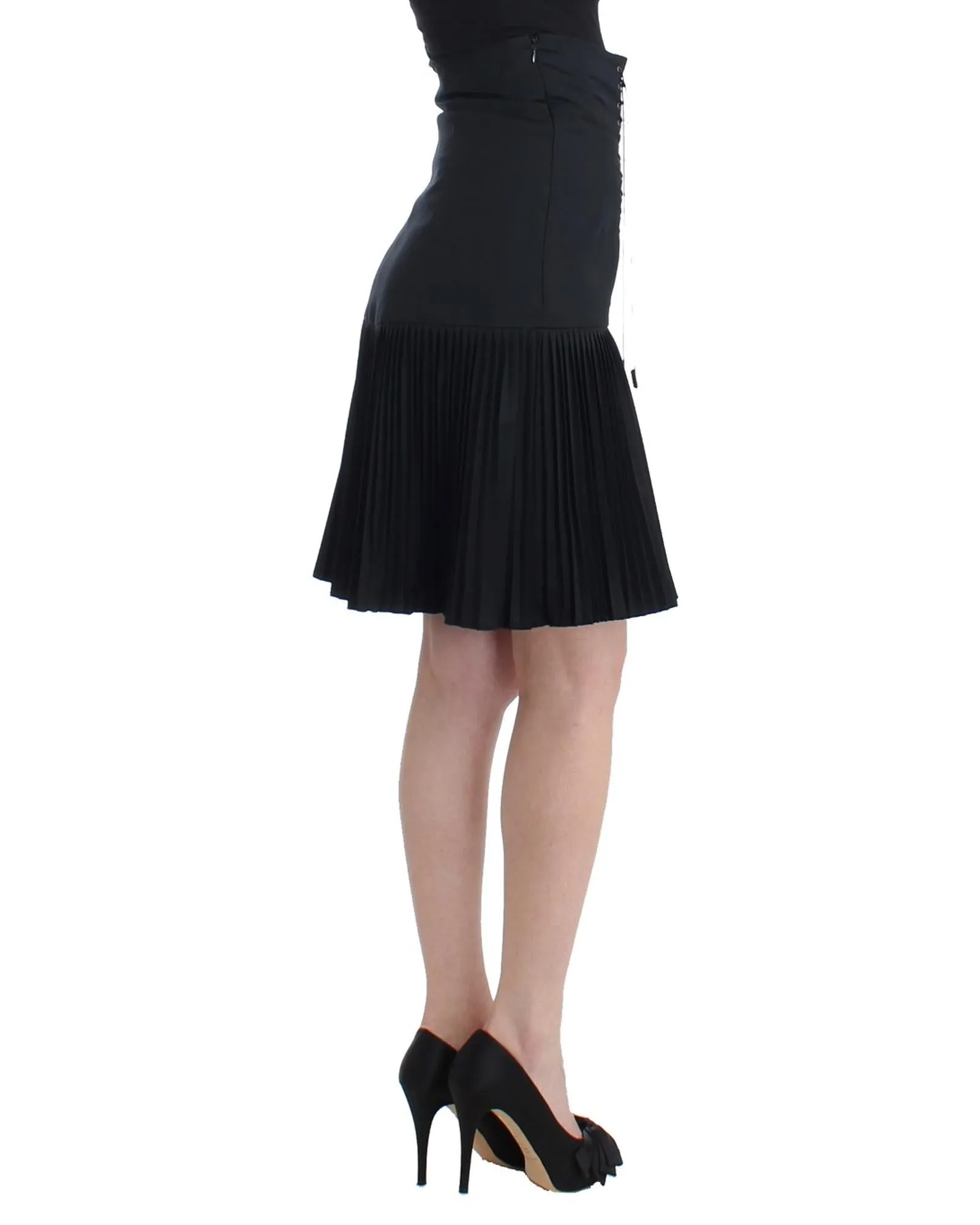 Cavalli Pleated Mini Skirt LaceUp High Waist