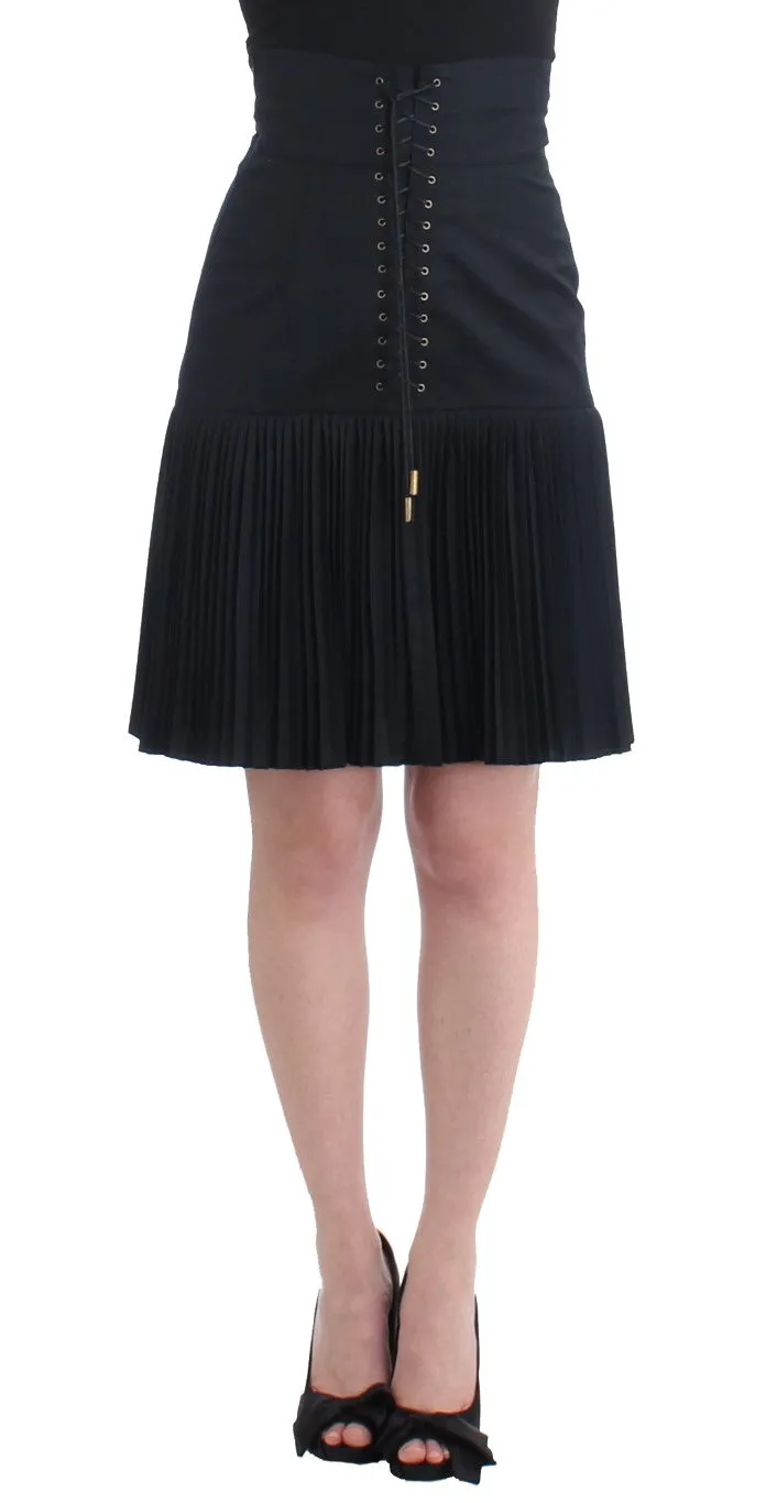 Cavalli Pleated Mini Skirt LaceUp High Waist