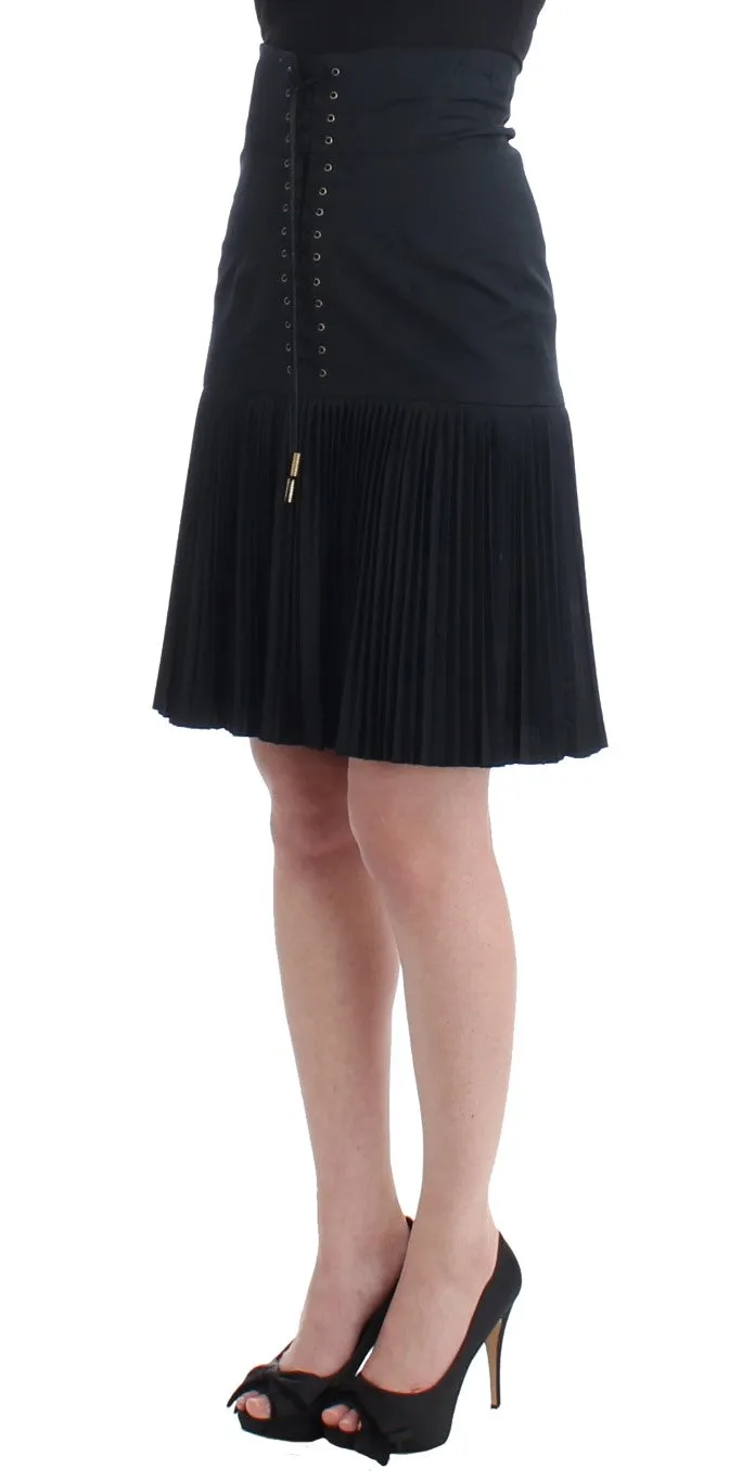Cavalli Pleated Mini Skirt LaceUp High Waist