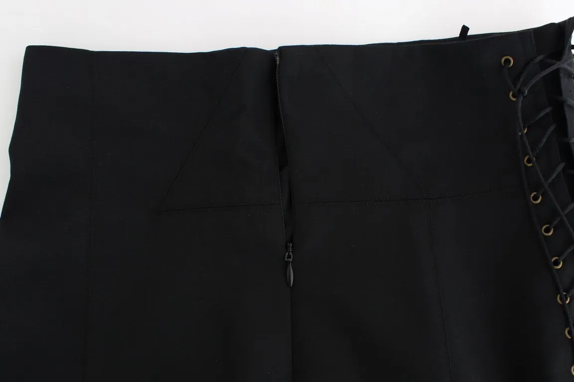 Cavalli Pleated Mini Skirt LaceUp High Waist