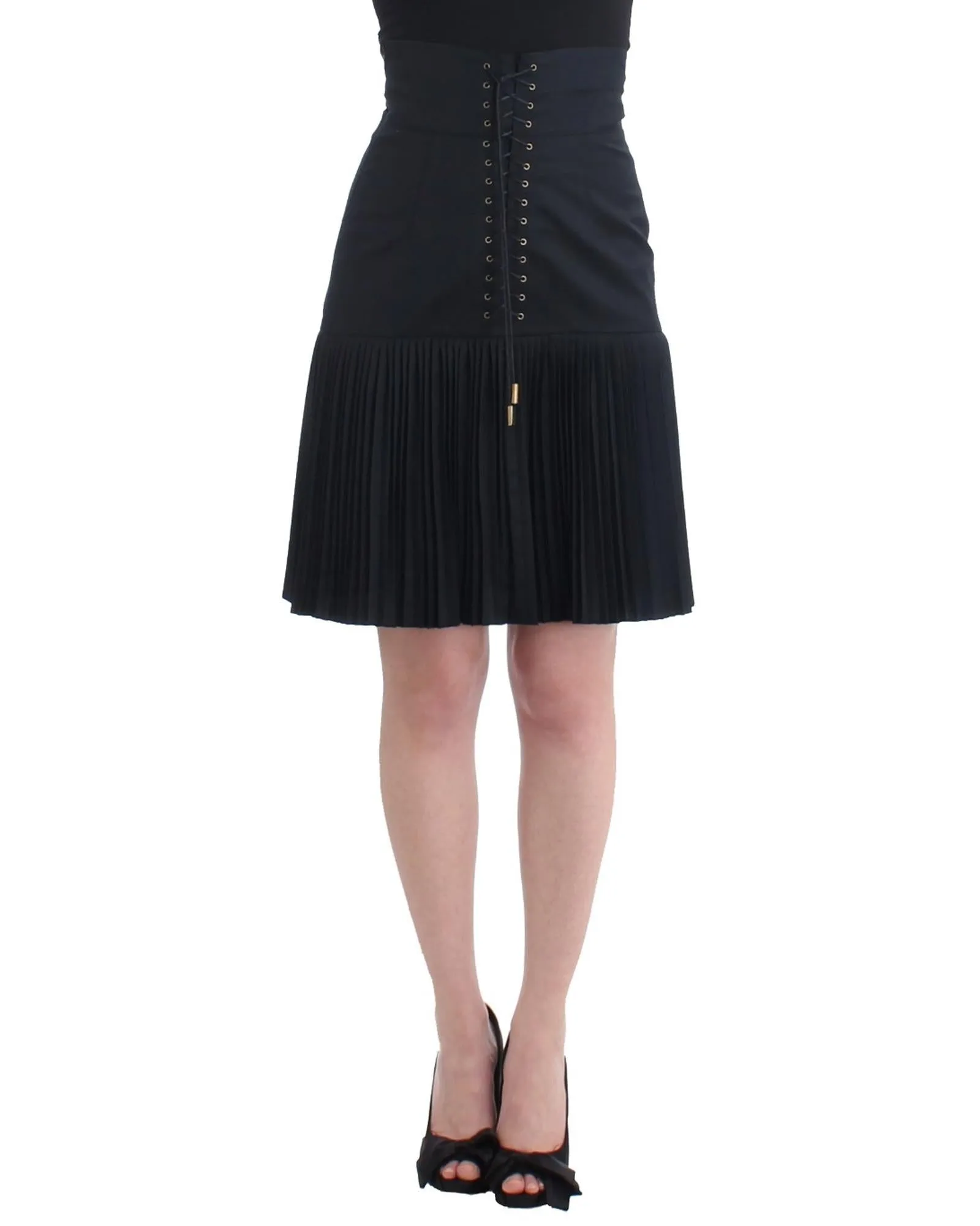 Cavalli Pleated Mini Skirt LaceUp High Waist