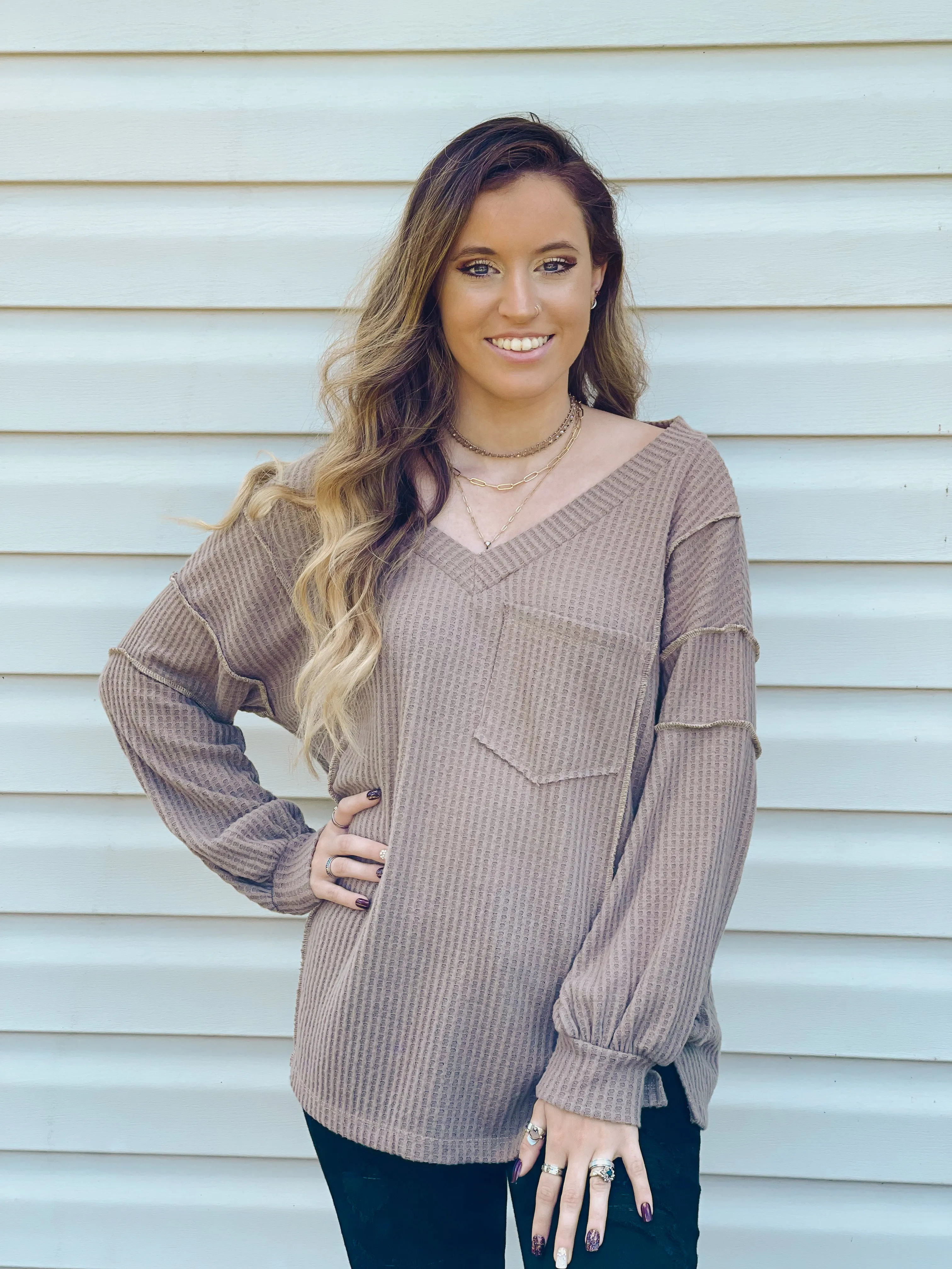 Cider Sippin' Waffle Knit Sweater In Mocha