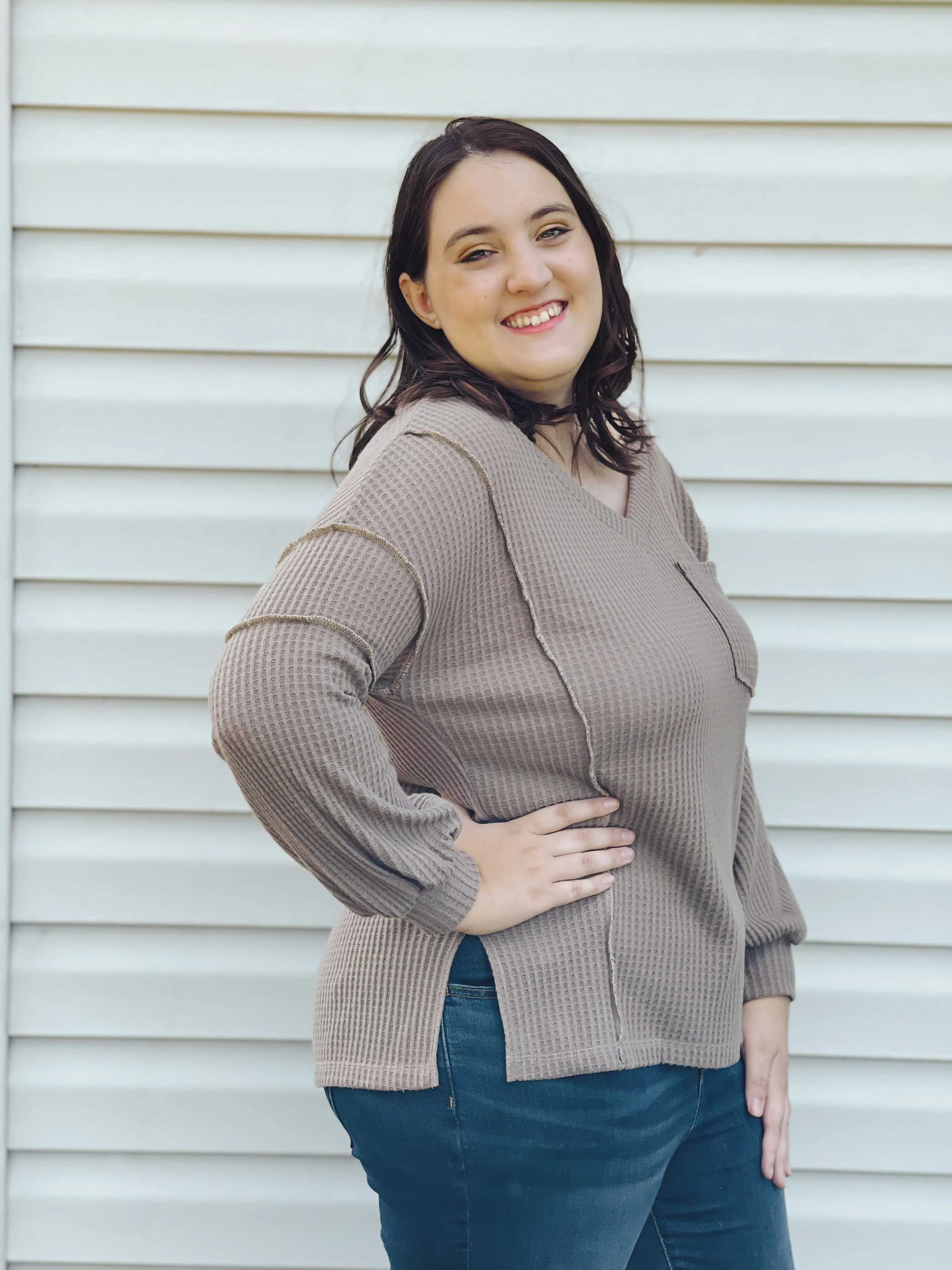 Cider Sippin' Waffle Knit Sweater In Mocha