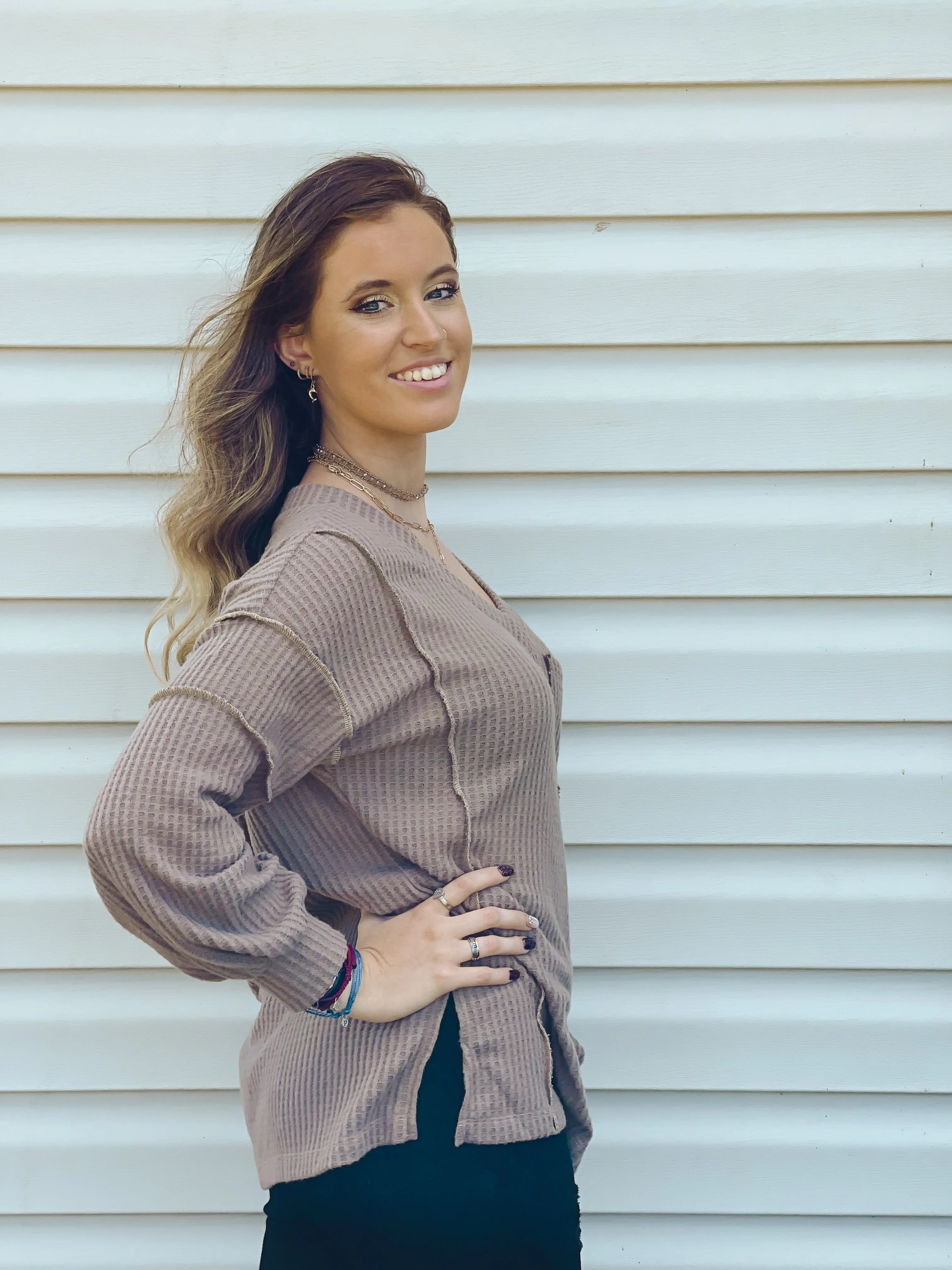 Cider Sippin' Waffle Knit Sweater In Mocha