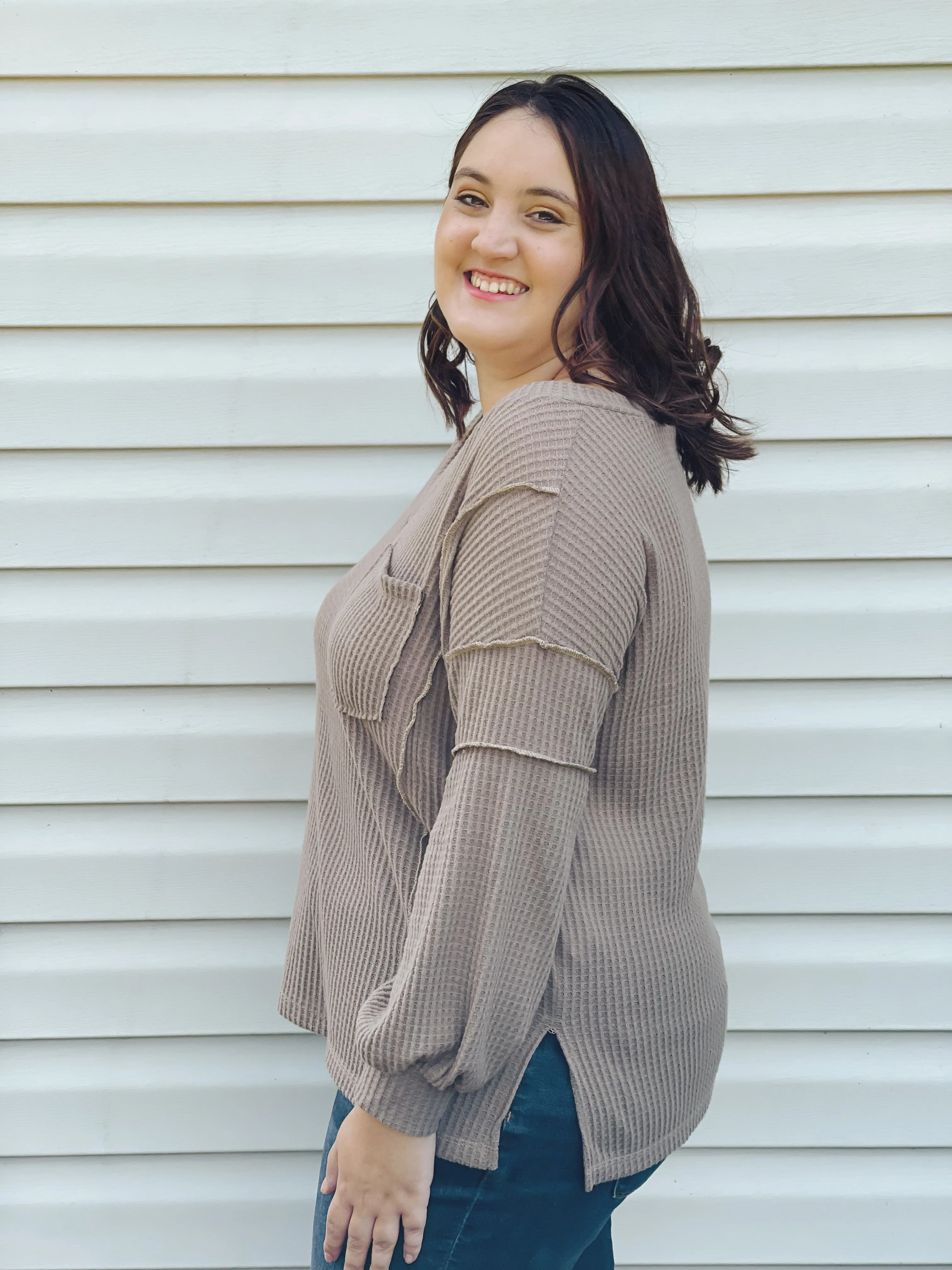 Cider Sippin' Waffle Knit Sweater In Mocha