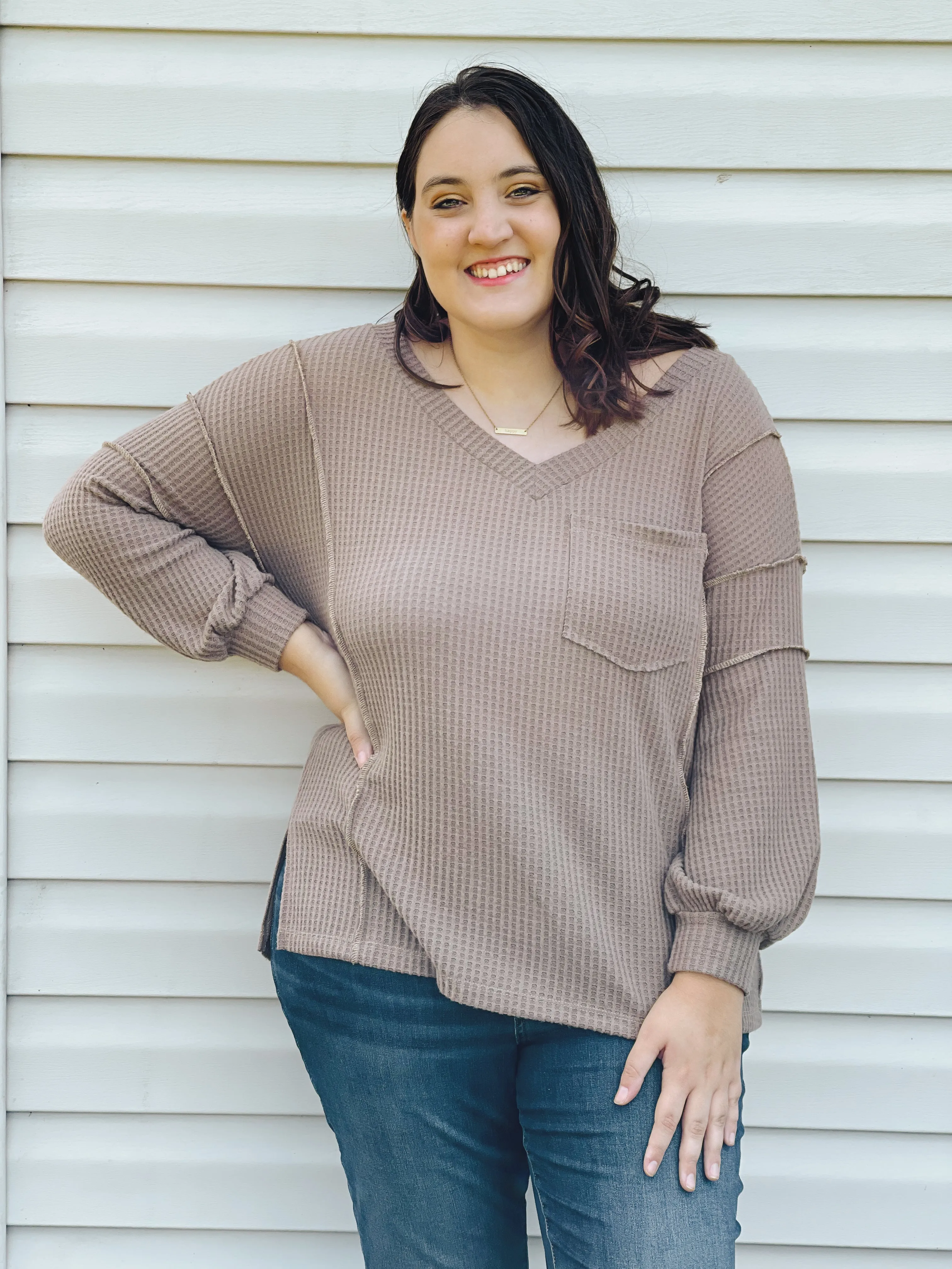 Cider Sippin' Waffle Knit Sweater In Mocha