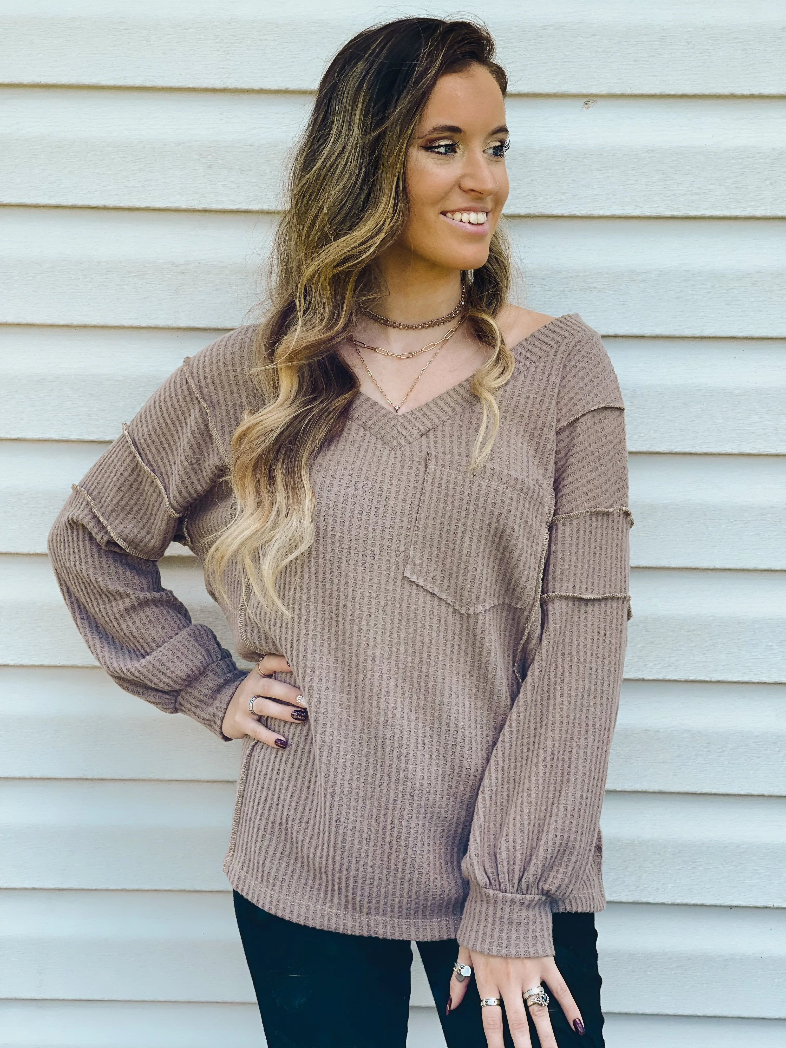 Cider Sippin' Waffle Knit Sweater In Mocha