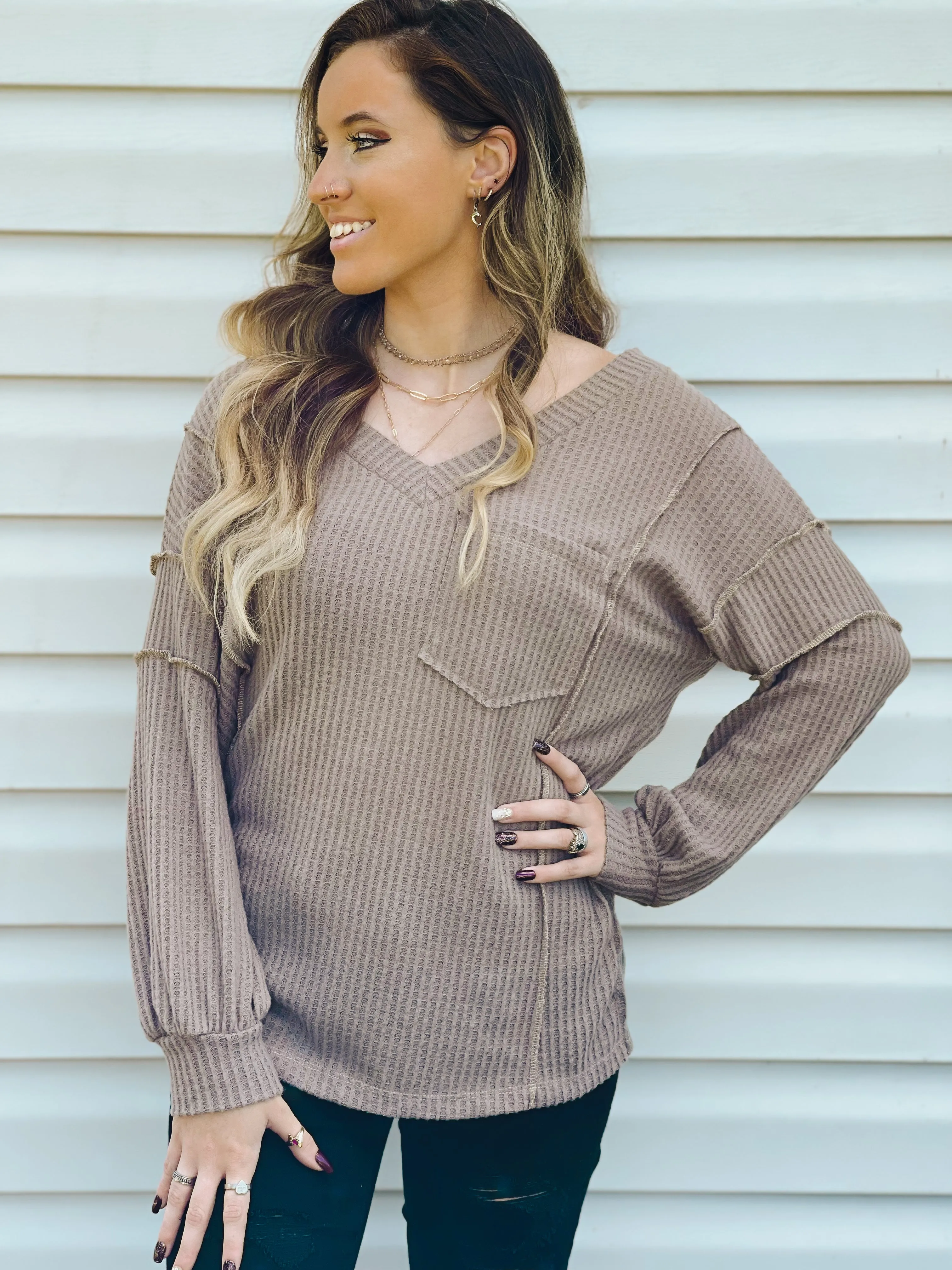 Cider Sippin' Waffle Knit Sweater In Mocha
