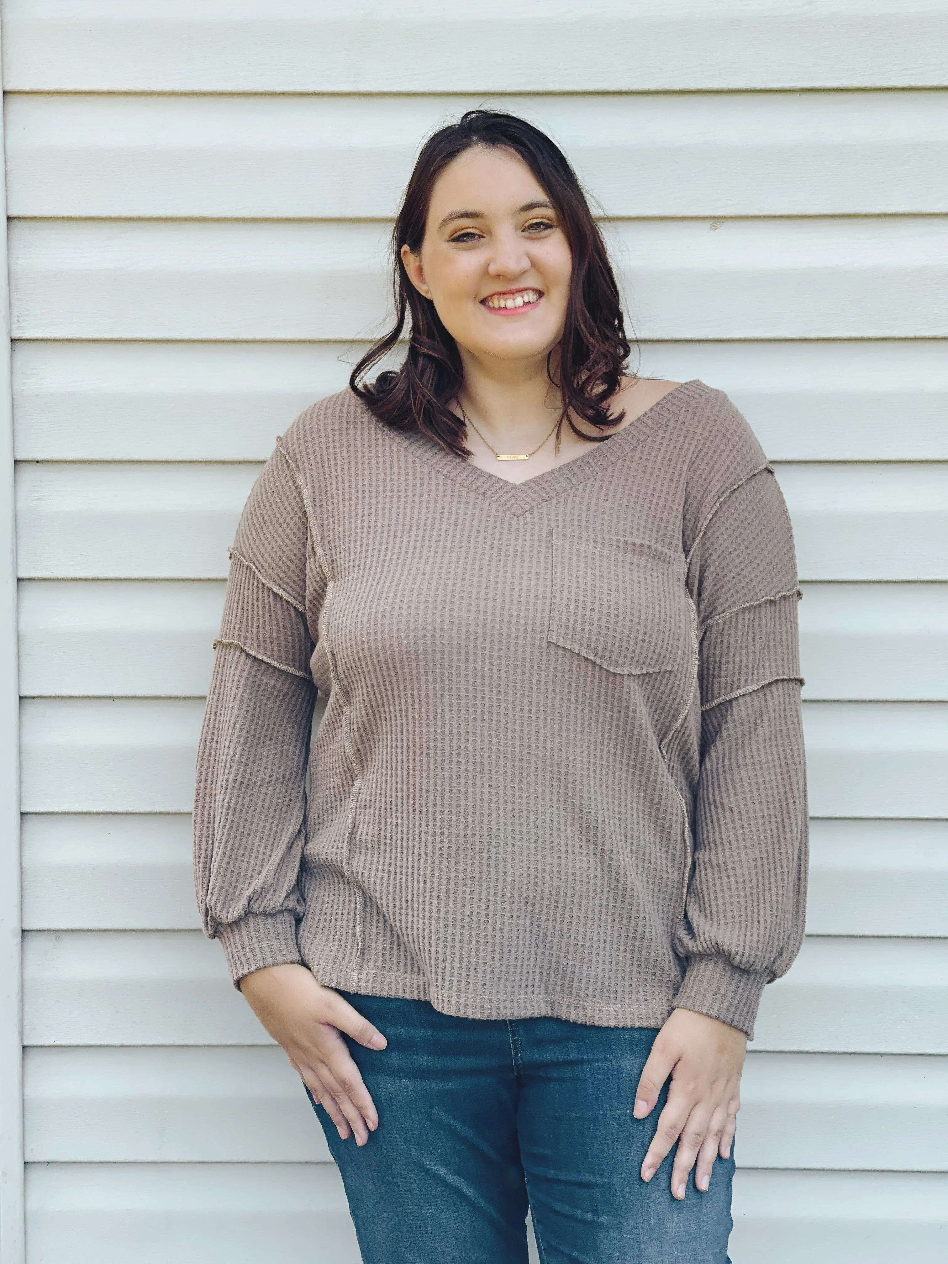 Cider Sippin' Waffle Knit Sweater In Mocha