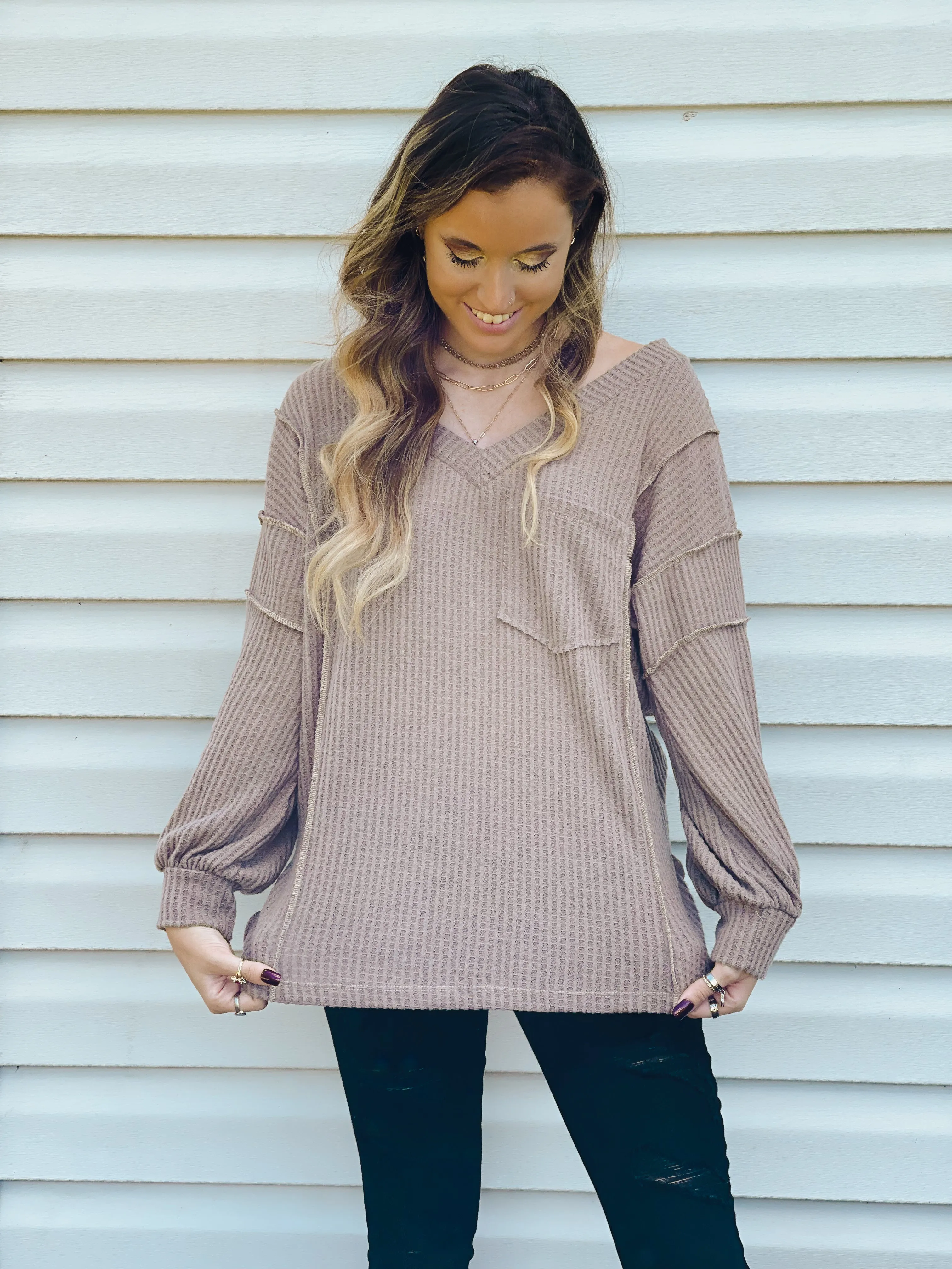 Cider Sippin' Waffle Knit Sweater In Mocha