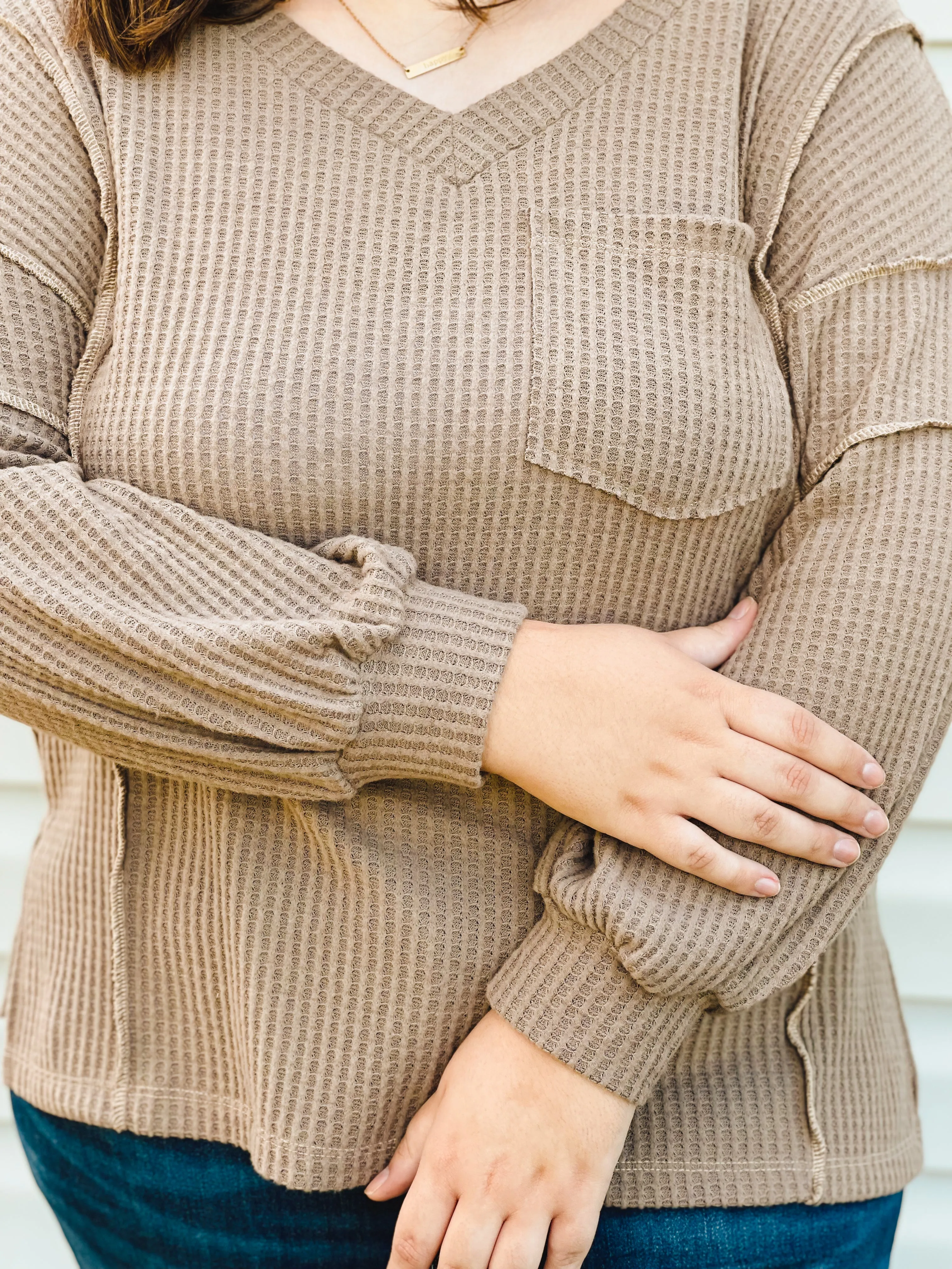 Cider Sippin' Waffle Knit Sweater In Mocha