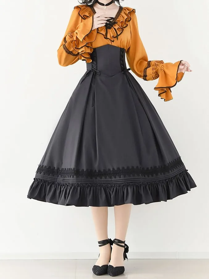 Dark Gray Elegant Boned Corset Belt High Waist Lolita Skirt