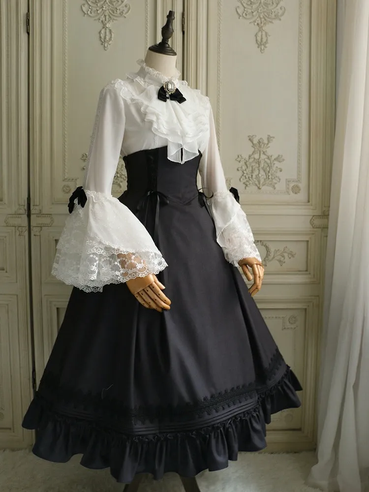 Dark Gray Elegant Boned Corset Belt High Waist Lolita Skirt