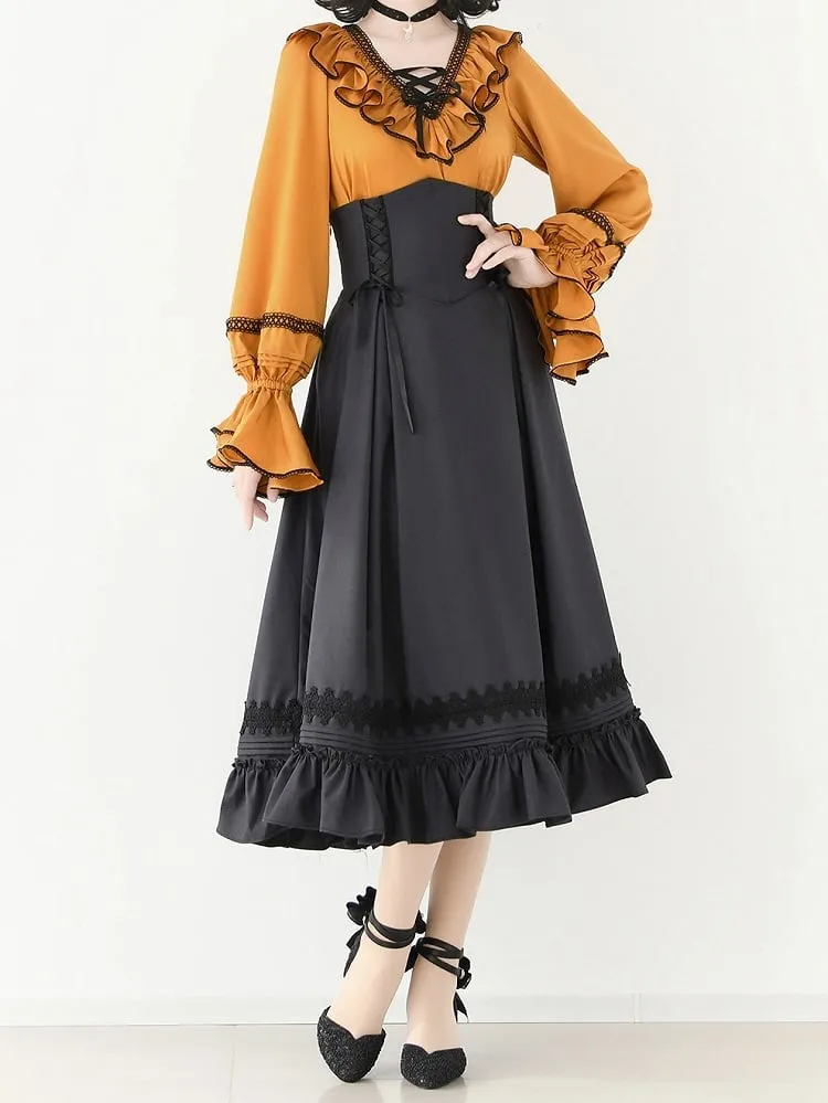 Dark Gray Elegant Boned Corset Belt High Waist Lolita Skirt