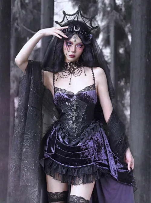 Gothic Lace Luna Suspender Dress Trailing Velvet