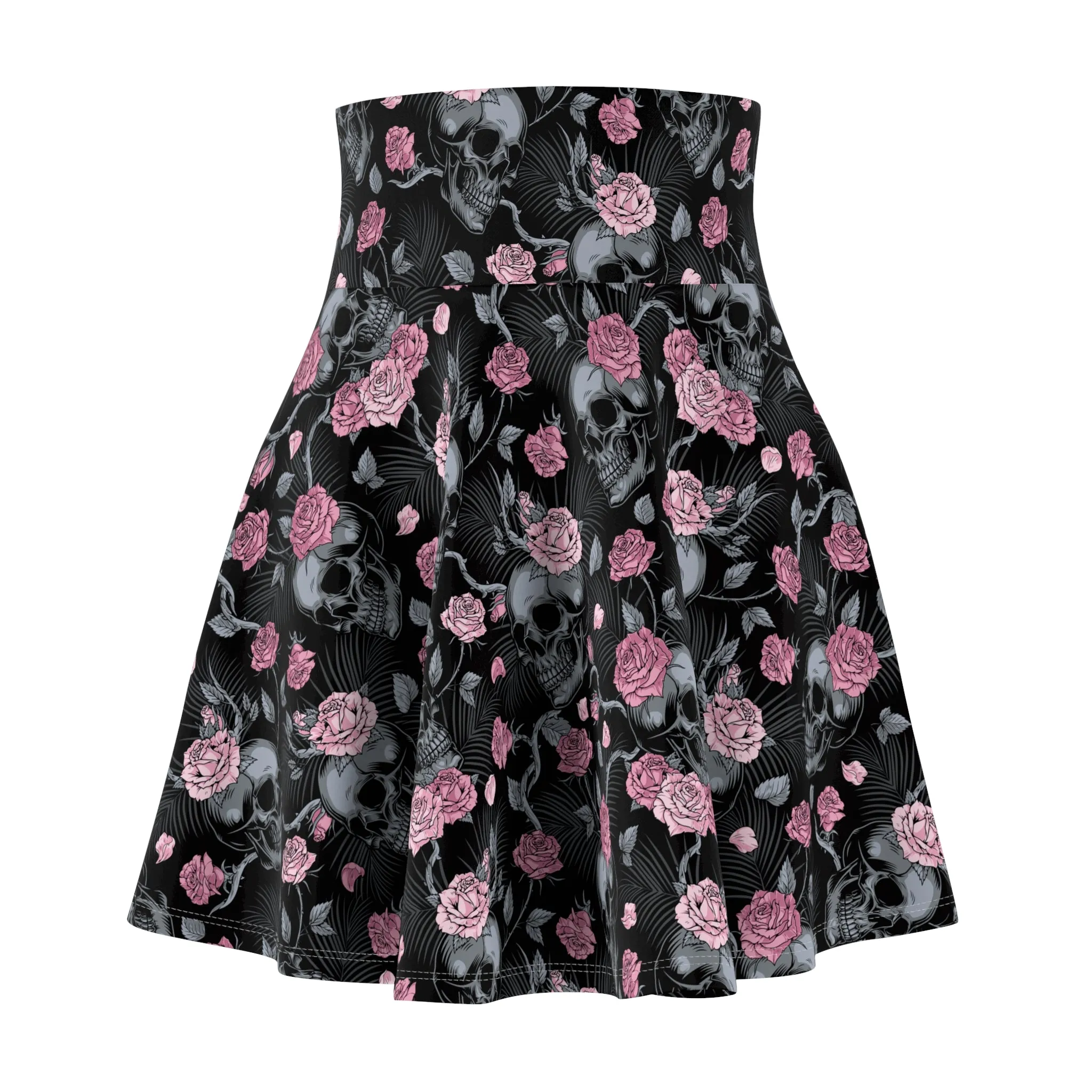 Gothic Skull and Roses - Skater Skirt - Skull & Roses Design