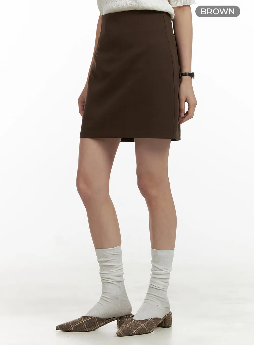 High Waist Solid Mini Skirt OU413