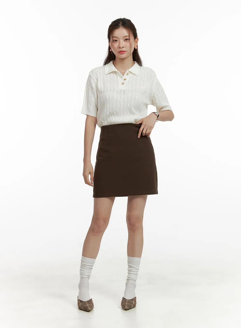 High Waist Solid Mini Skirt OU413