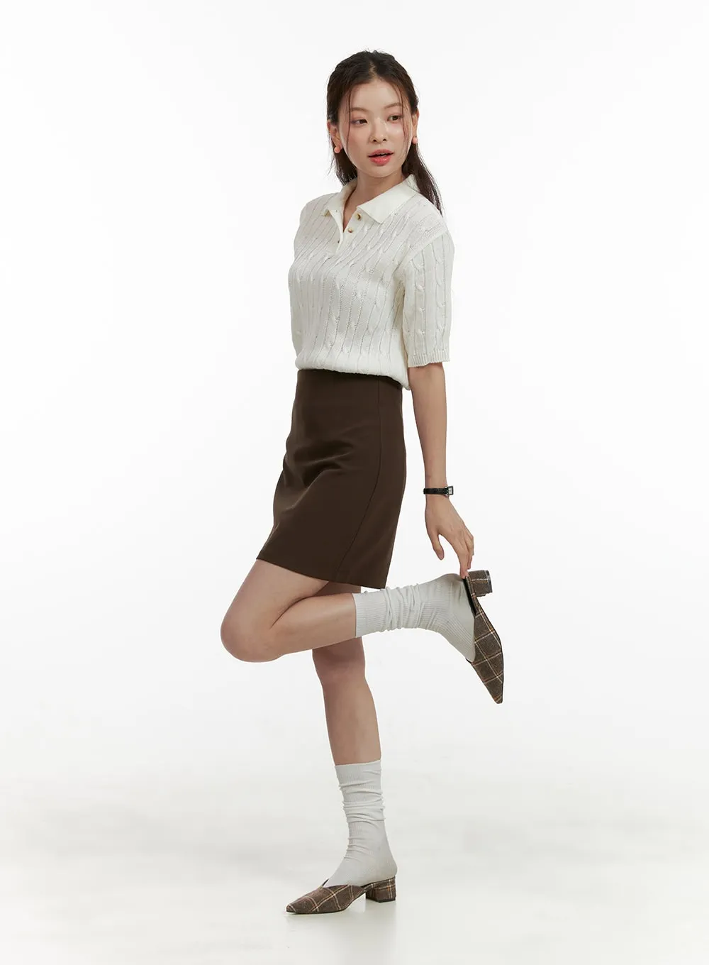 High Waist Solid Mini Skirt OU413