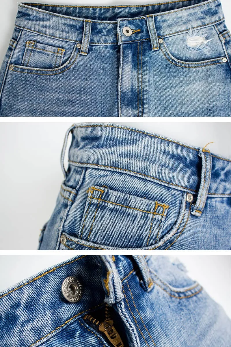 Irregular fringe ripped denim skirt