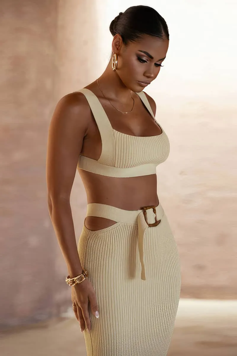 Knitted Two-piece Set with Spaghetti Strap Crop Top and Midi Skirt
