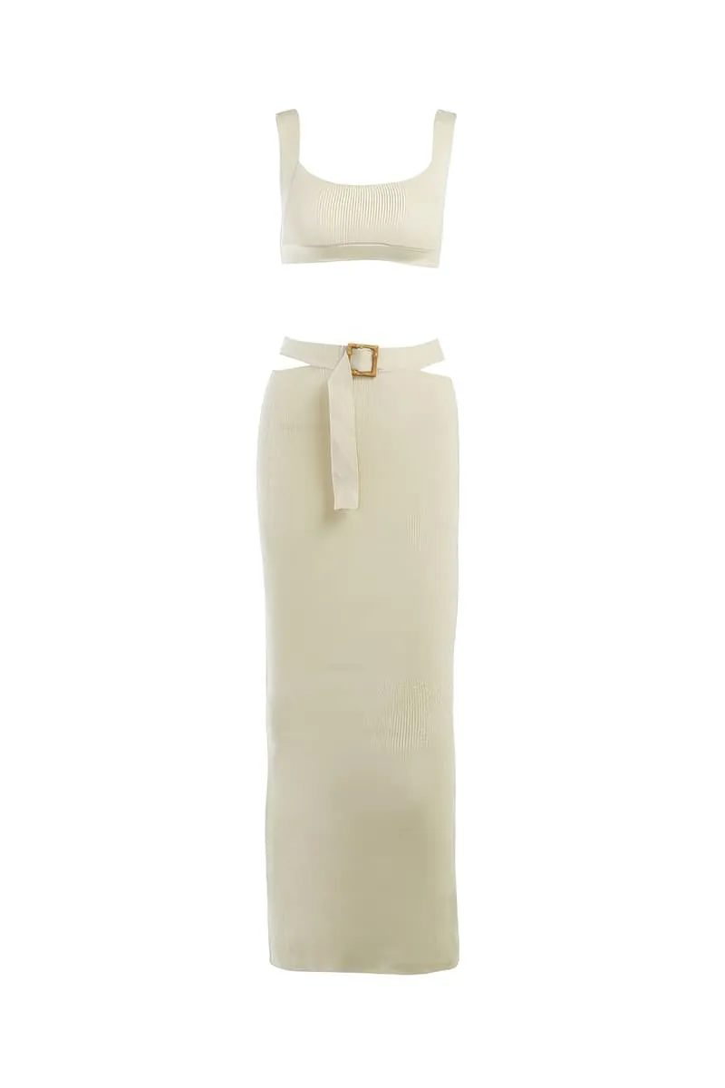 Knitted Two-piece Set with Spaghetti Strap Crop Top and Midi Skirt