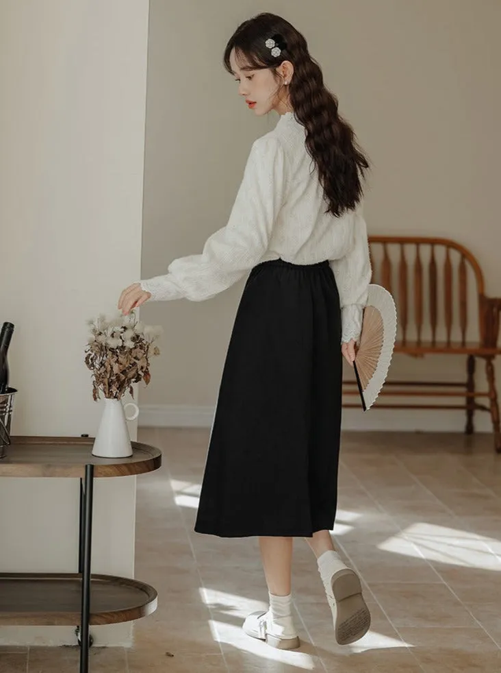 Lace China French Skirt Shirt Slit Retro