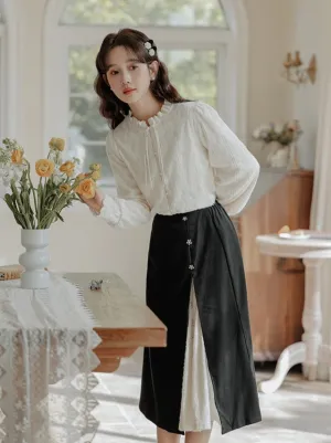 Lace China French Skirt Shirt Slit Retro