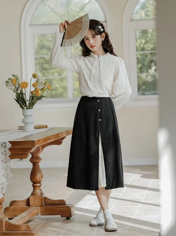 Lace China French Skirt Shirt Slit Retro
