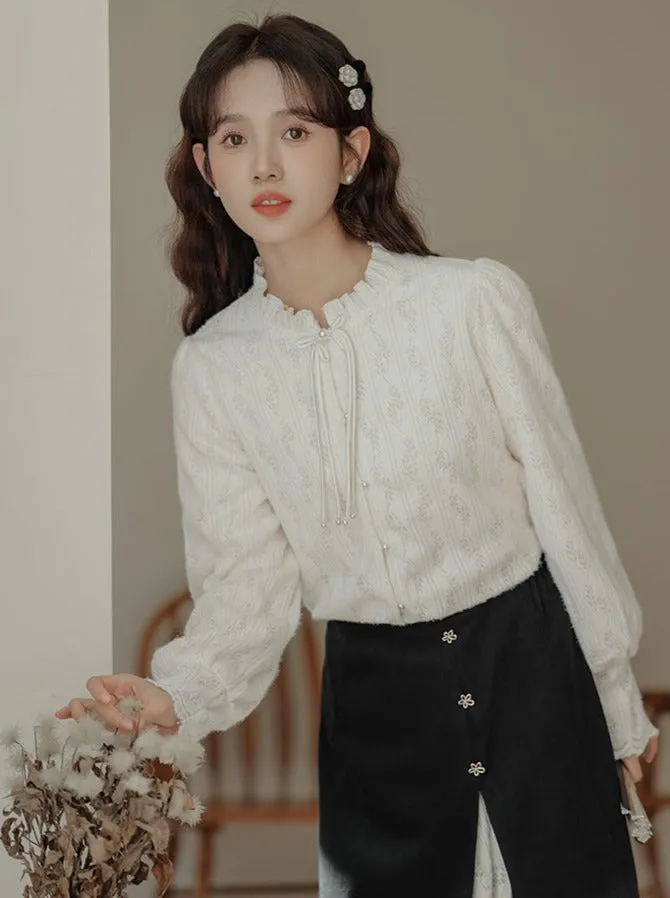 Lace China French Skirt Shirt Slit Retro
