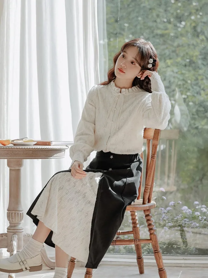 Lace China French Skirt Shirt Slit Retro