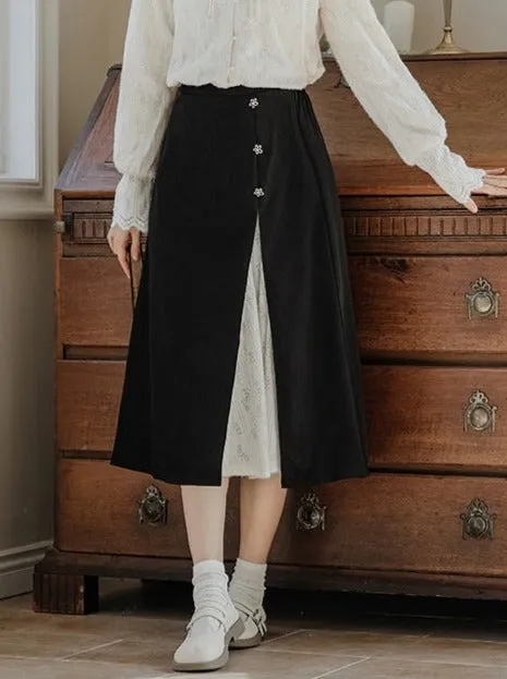 Lace China French Skirt Shirt Slit Retro