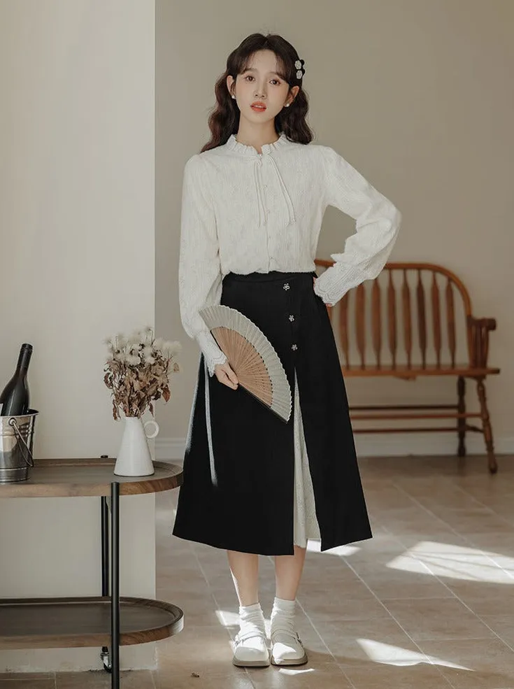 Lace China French Skirt Shirt Slit Retro