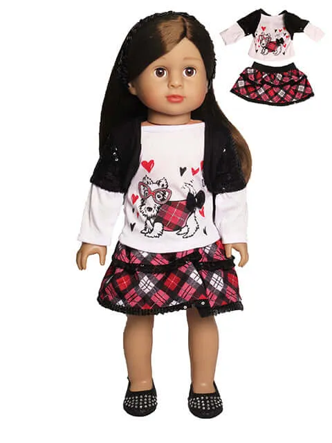 Plaid Glamour Puppy Outfit For 18" Doll