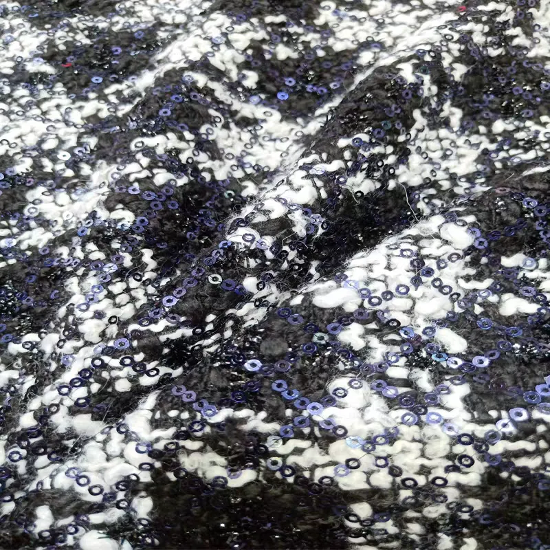 Sequin fabric black small fragrant woolen woolen woven soft tweed suit skirt suit handmade DIY