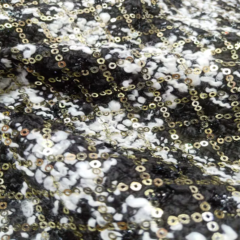Sequin fabric black small fragrant woolen woolen woven soft tweed suit skirt suit handmade DIY