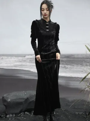 Skirt Retro Slit Long Dark Lace Splicing